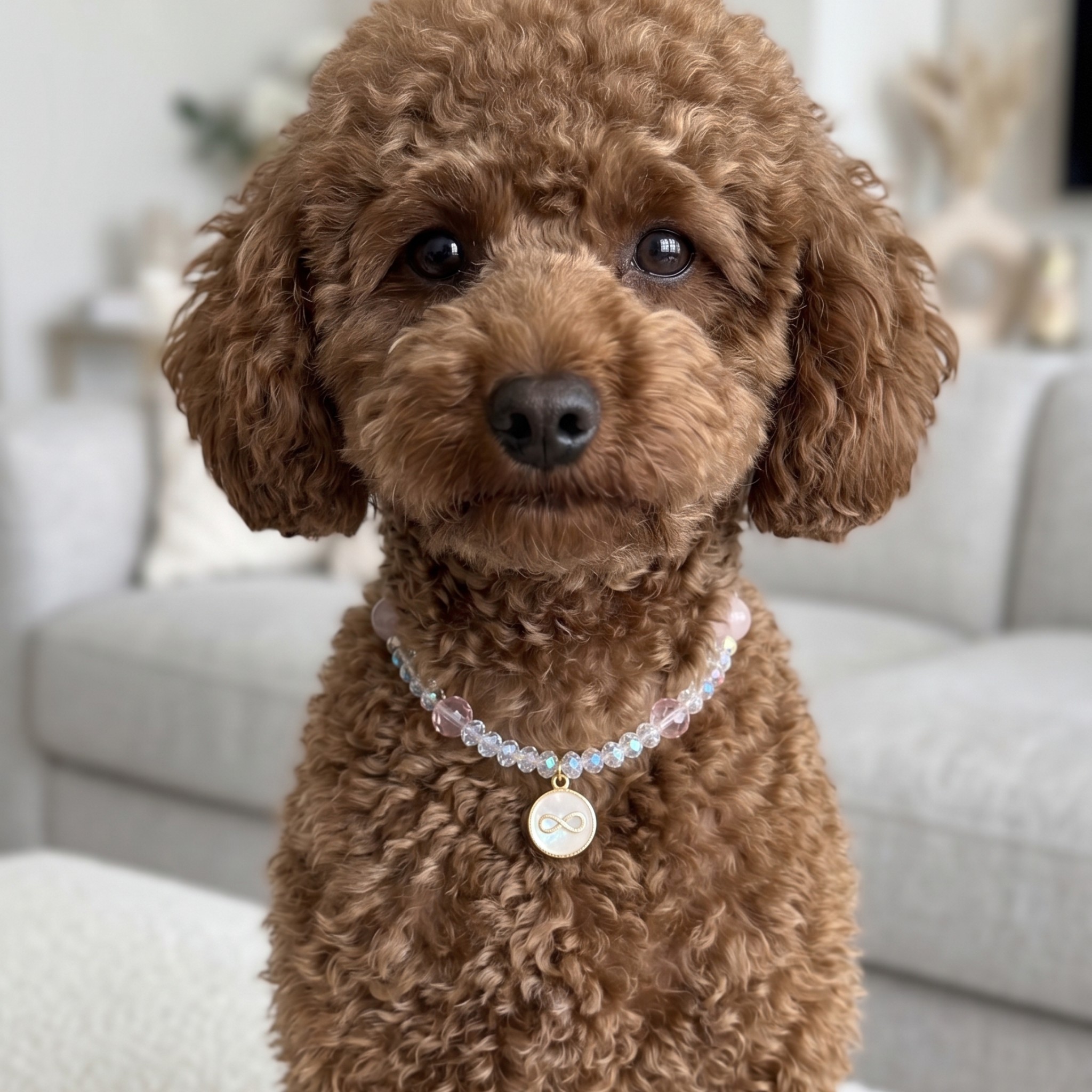 Collana per Cani "Tiffany Infinity" con Quarzo Rosa e Simbolo dell'Infinito